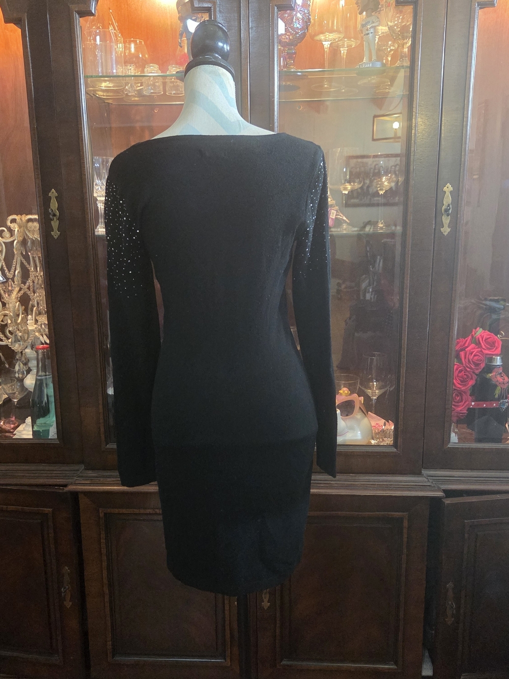 bebe Black Long Sleeve Top with Logo Trim - Picture 2 of 6